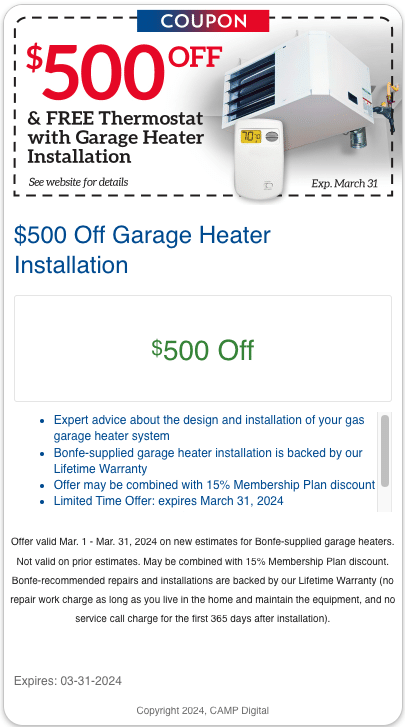 $500 Off Garage Heater Installation Offer
